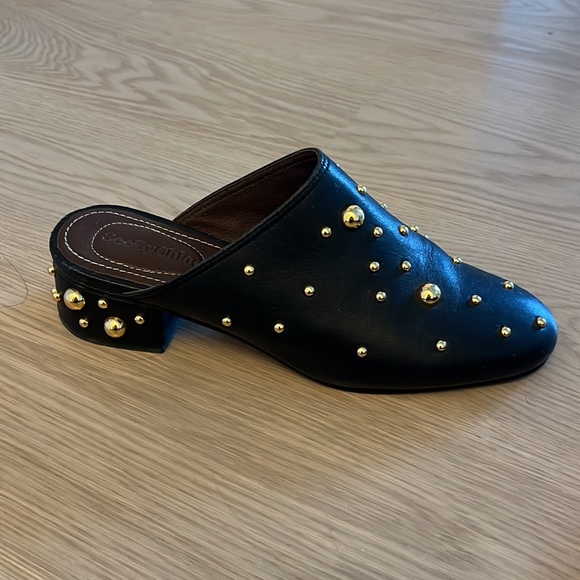 SEE BY CHLOE BLACK AND GOLD STUDDED MULES HEELS SZ 36 - Picture 2 of 5